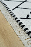 SİMEREV HALI İskandinav Kaymaz Taban Saçaklı Dokuma Örgü Yıkanabilir Salon Oturma Odası Yolluk Kilim