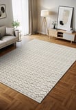 Wool WL011A Gri Beyaz Modern Desen Kabartmalı Doku Pamuk Tabanlı Kaymaz Halı