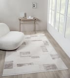 Truva Tv035k Krem Rengi Halı Bej Geometrik Detaylı Akrilik Yumuşak Modern Salon Halısı