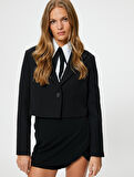 Crop Blazer Ceket Düğmeli Cep Detaylı