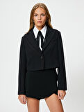 Crop Blazer Ceket Düğmeli Cep Detaylı