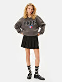 Gömlek Yaka Sweatshirt Paris Baskılı İşlemeli Uzun Kollu Pamuklu