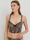 Bralet Sütyen Leopar Desenli Balenli Kapsız Dolgusuz