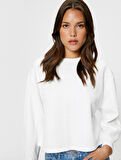 Örgü Desenli Sweatshirt Uzun Kollu Bisiklet Yaka Dokulu