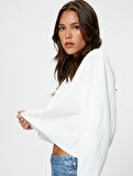 Örgü Desenli Sweatshirt Uzun Kollu Bisiklet Yaka Dokulu