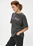 Koton Bisiklet Yaka Antrasit Kadın T-Shirt 4SAL10170IK
