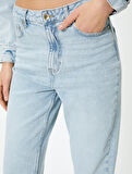 Yüksek Bel Kot Pantolon Kısa Paça Cepli - Mom Jeans