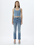 İspanyol Paça Kot Pantolon Skinny Fit Düğmeli Pamuklu - Kick Flare Jean