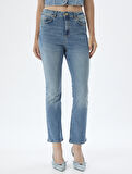 İspanyol Paça Kot Pantolon Skinny Fit Düğmeli Pamuklu - Kick Flare Jean