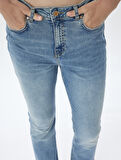 İspanyol Paça Kot Pantolon Skinny Fit Düğmeli Pamuklu - Kick Flare Jean