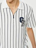 4SAM10100MK Koton Erkek T-shirt BEYAZ ÇİZGİLİ