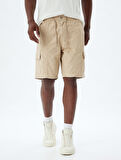 Chino Şort Bermuda Kargo Cep Detaylı Beli Bağcıklı Pamuklu