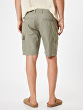 Keten Şort Kargo Cep Detaylı Bermuda