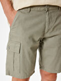 Keten Şort Kargo Cep Detaylı Bermuda