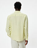 Keten Gömlek Klasik Yaka Uzun Kollu Düğmeli