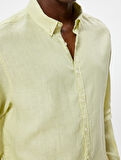 Keten Gömlek Klasik Yaka Uzun Kollu Düğmeli