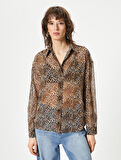 Leopar Desenli Gömlek Uzun Kollu Düğmeli