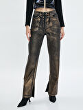 Yüksek Bel Varaklı Straight Jean Kot Pantolon Düz Paça Normal Kesim - Eve Jean