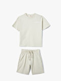 2'li Basic Tişört Şort Seti Baskı Detaylı