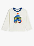 Sweatshirt Kış Temalı Baskılı Uzun Kollu Bisiklet Yaka 