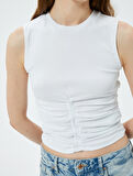 Crop Fitilli Atlet Bisiklet Yaka Drapeli Pamuklu