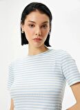 Koton Bisiklet Yaka Mavi Kadın T-Shirt 4SAK50044EK