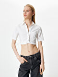 Crop Gömlek Kısa Kollu Cep Detaylı