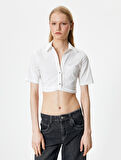 Crop Gömlek Kısa Kollu Cep Detaylı