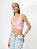 Drapeli V Yaka Crop Üst Kolsuz Slim Fit