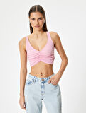 Drapeli V Yaka Crop Üst Kolsuz Slim Fit