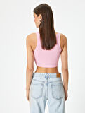 Drapeli V Yaka Crop Üst Kolsuz Slim Fit