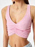 Drapeli V Yaka Crop Üst Kolsuz Slim Fit