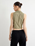 Kolsuz Crop Gömlek Slim Fit Korse Detaylı 