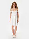 Fisto Elbise Mini İp Askılı Açık Omuzlu A Kesim Pamuklu