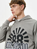 Kapşonlu Sweatshirt Kolej Baskılı Uzun Kollu Ribanalı