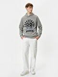 Kapşonlu Sweatshirt Kolej Baskılı Uzun Kollu Ribanalı