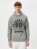 Kapşonlu Sweatshirt Kolej Baskılı Uzun Kollu Ribanalı
