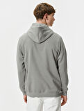 Kapşonlu Sweatshirt Kolej Baskılı Uzun Kollu Ribanalı