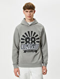 Kapşonlu Sweatshirt Kolej Baskılı Uzun Kollu Ribanalı Şardonlu