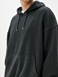 Oversize Sweatshirt Yıkamalı Kapşonlu Kanguru Cepli