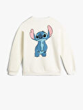 Stitch Sweatshirt Lisanslı Uzun Kollu Bisiklet Yaka Pamuklu Şardonlu