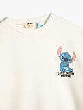 Stitch Sweatshirt Lisanslı Uzun Kollu Bisiklet Yaka Pamuklu Şardonlu