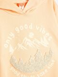 Kız Bebek Kapşonlu Sweatshirt Baskı ve Aplike Detaylı Uzun Kollu