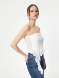 Straplez Üst Asimetrik Kesim Fırfırlı Dokulu