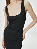 Midi Elbise Askılı U Yaka Fitilli Bodycon
