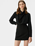 Drape Yaka Elbise Mini Uzun Kollu