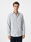 Klasik Gömlek Slim Fit Yarım İtalyan Yaka Düğmeli Uzun Kollu