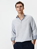 Slim Fit Gömlek Yarım İtalyan Yaka Düğmeli Uzun Kollu