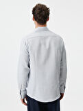 Slim Fit Gömlek Yarım İtalyan Yaka Düğmeli Uzun Kollu