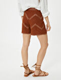Mini Şort Parlak İşleme Detaylı Normal Bel Viskon Karışımlı
